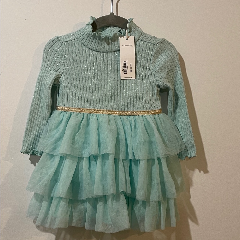Janie and Jack Aqua Ruffled Long Sleeve Dress - Special Occasion 6-12 Months